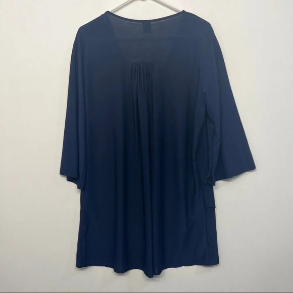 Liddy Crossover Hem Tunic Blouse Navy Blue Jersey L-XL Stretchy - Picture 2 of 6